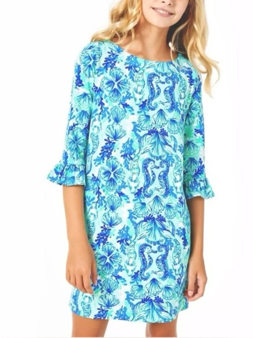 Lilly Pulitzer Sophie Ruffle Seeing Double mermaidcore blue Dress coastal
